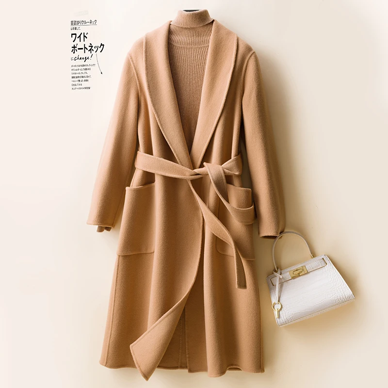 

Factory price Manufacturer Supplier women lattice wool blend trench coat in stock