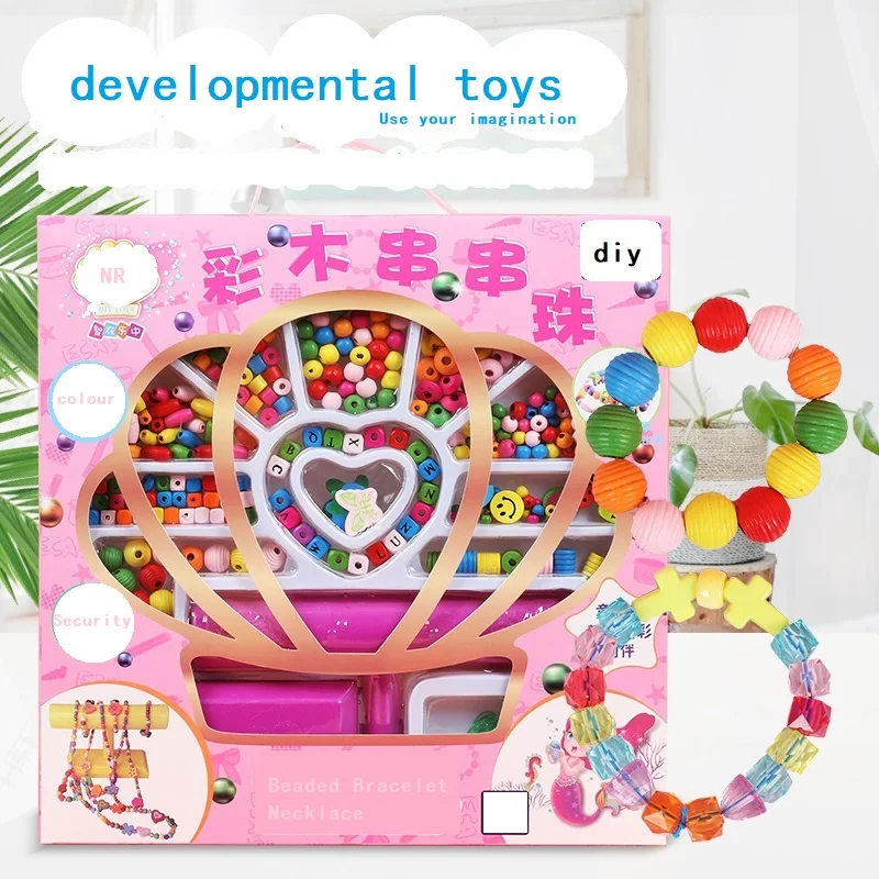 

Diy Children's Beaded Toy Bracelet Necklace Girl Accessories Set Colorful Heart-Shaped Flower Bead Girl Bracelets Necklace Set, Picture