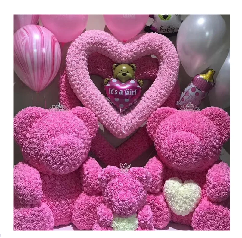 

QSLH - Hot Sale Valentine's Day Diamonds Bear Flower Rose Teddy Bear With Gift Box