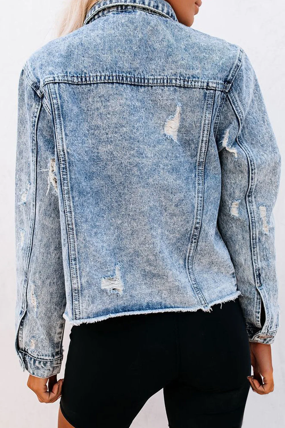 女式牛仔夹克秋冬季时尚女士涤纶空心夹克外套