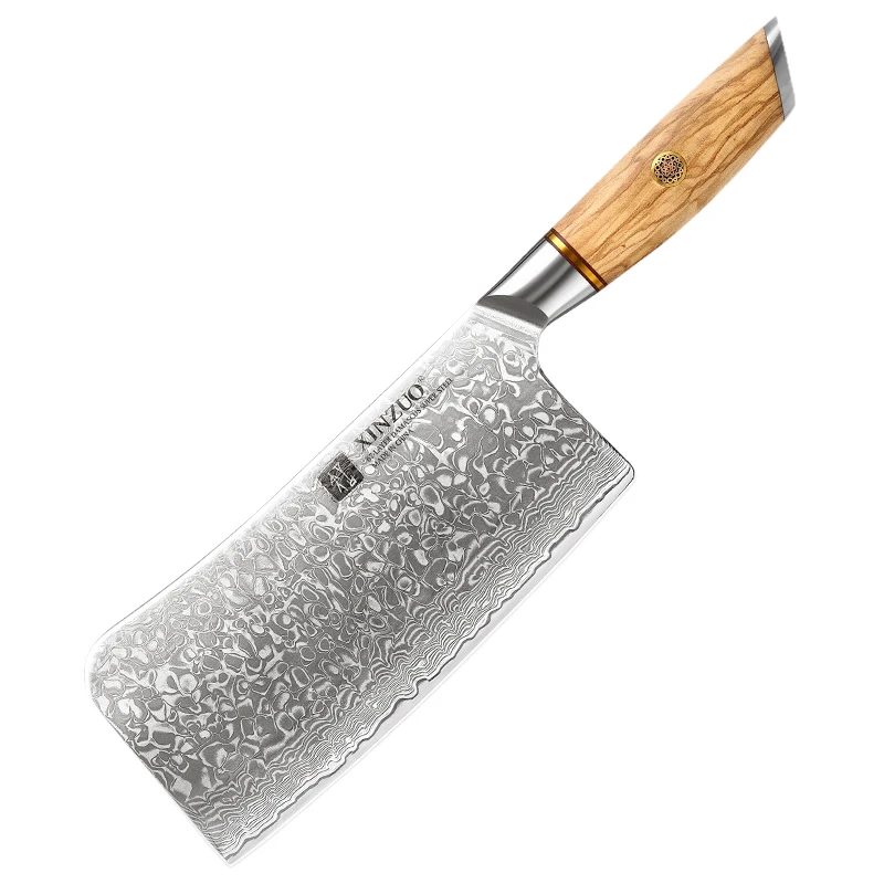 

2022 New Design Custom 67 Layers Damascus Steel Kitchen Bone Chopper Chopping Knife Olive Wood Handle 58 HRC