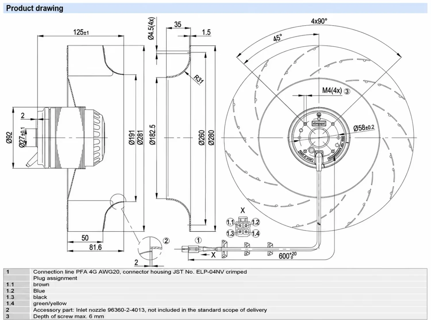 Centrifugal Fan, 280mm, R2E280-AE52-17, 230, 2110m³/h - detail 10