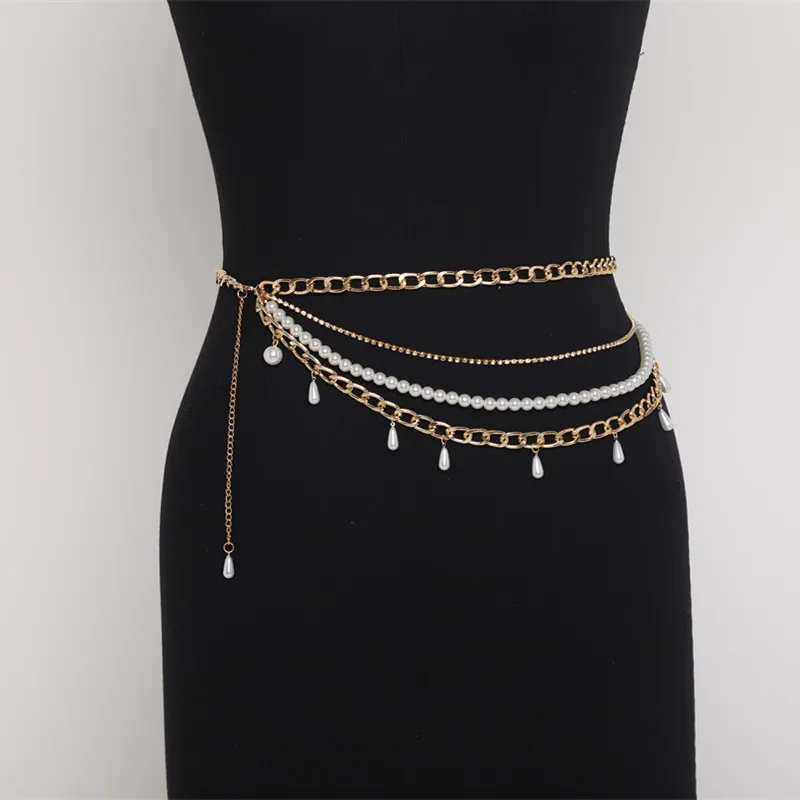 

2020 Nightclub Style Publicity Pearl Chain Mix And Match Multi-Layer Waist Chain, As picture