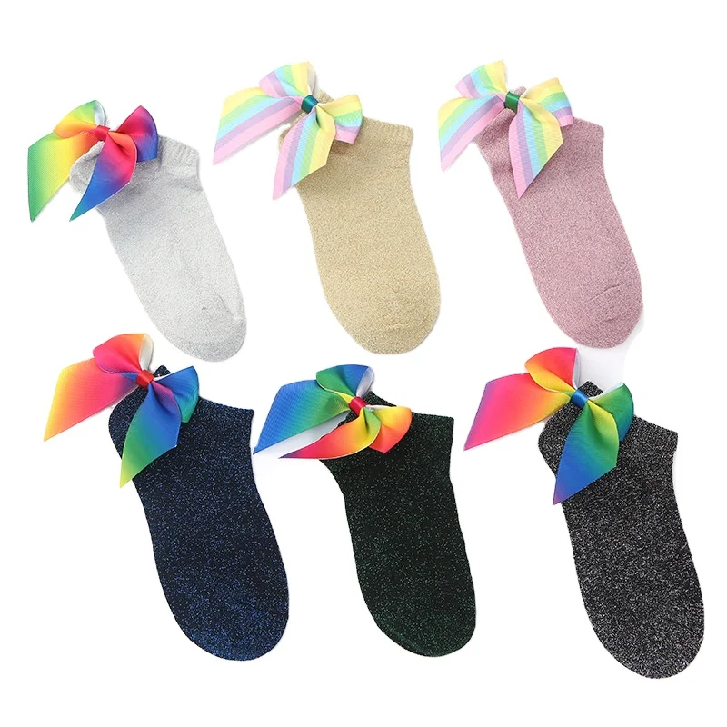 

Fashion colorful bow Ankle Socks College Style Girls footwear Women Young Girl Ankle Socks With Bow knot School Korea Sock, As pictures shown or custom