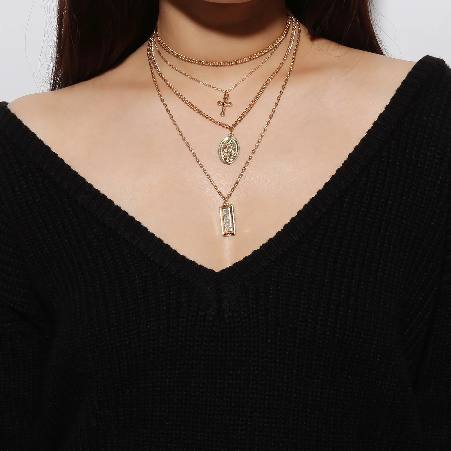 

Vintage Gold Cross Layered Necklaces pendant Women, Gold,sliver