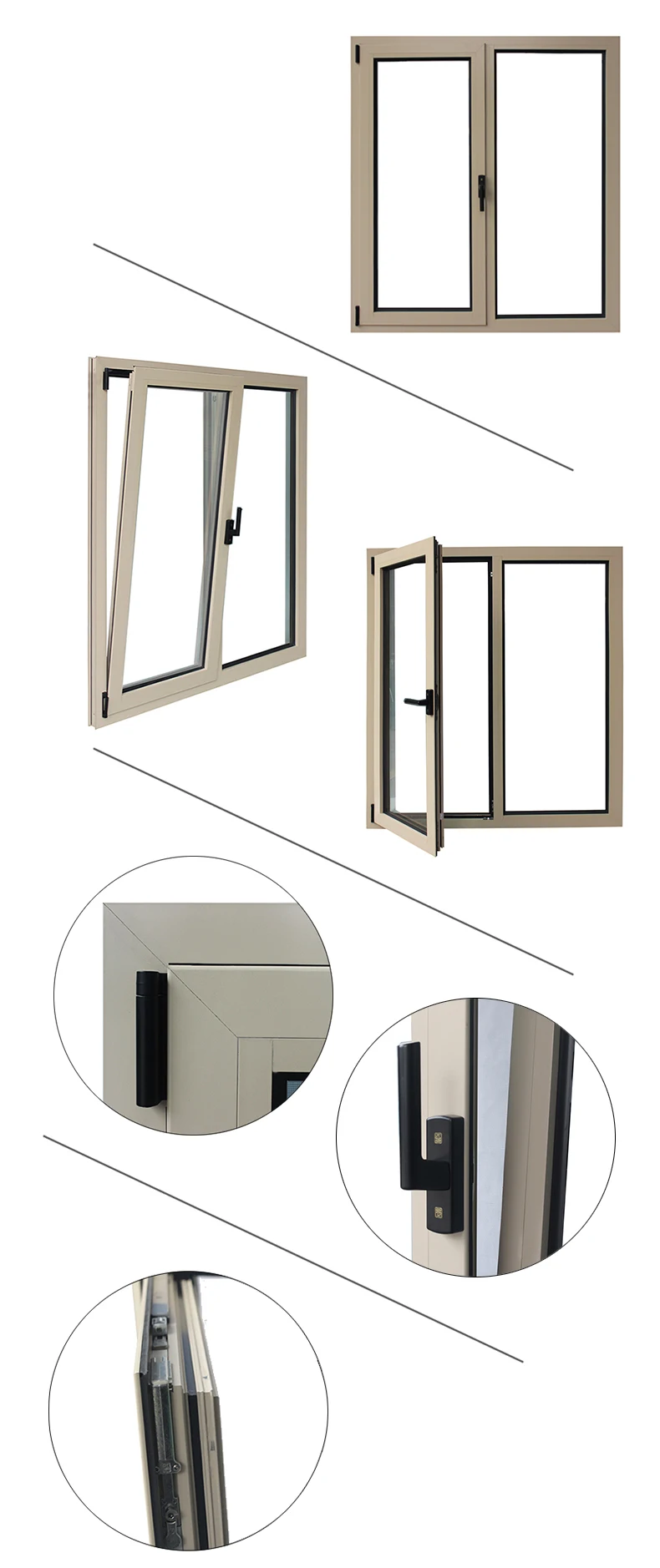 NFRC AS2047 standard made to size aluminium tilt and turn windows