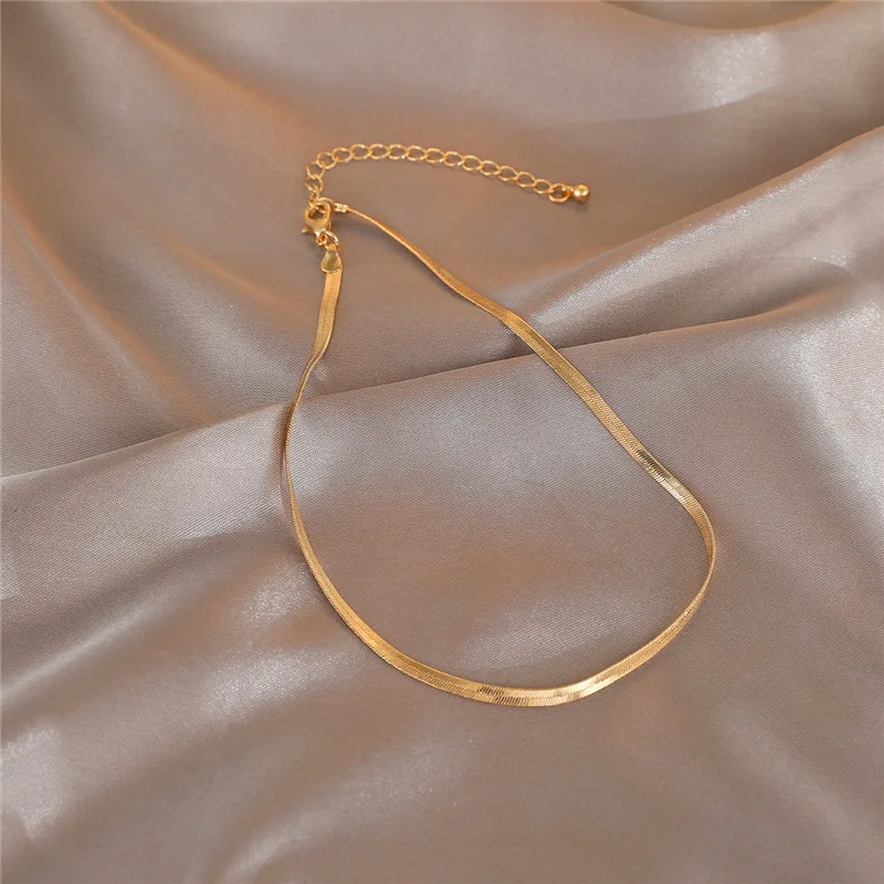 

Fashion Jewellery 18K Gold Plated Flat Snake Bone Chain Necklace Simple Choker Women Necklace