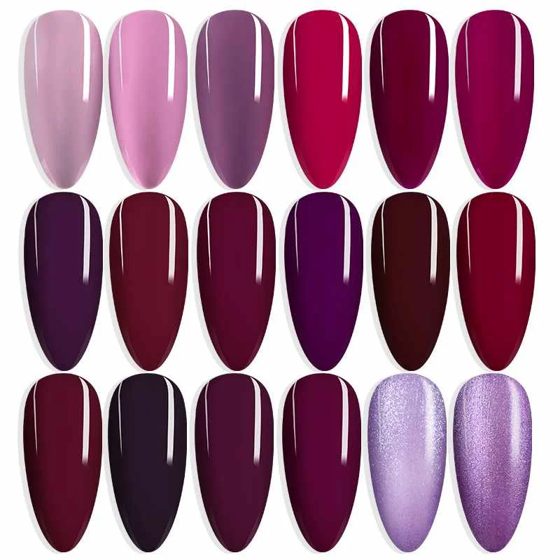 

R S Nail MRO UV gel nail polish color set 2021 spring colors from gel polish manufacturer with no MOQ but private label gels, Jam purple color series