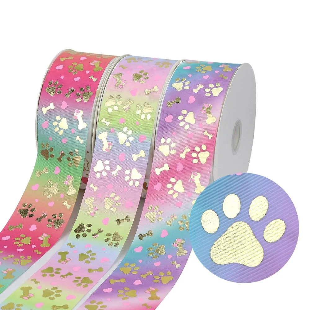 

Midi Ribbons Supplier 3" Ink Gold Foil Printing Grosgrain Ribbons 50 Yards For Hair Bows, Request