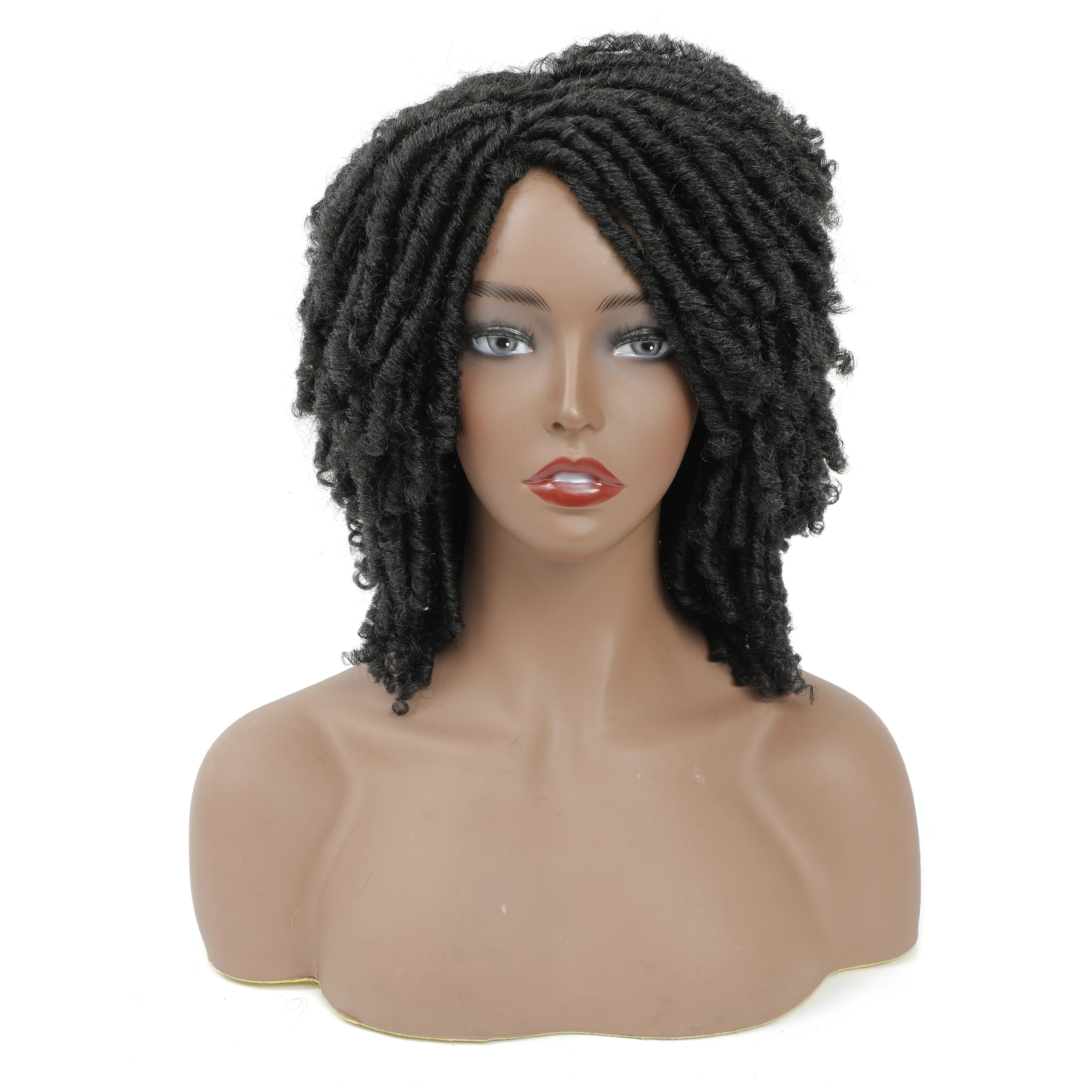 

MYZYR Short Synthetic wig For Black Women 14"Inch High Temperature Fiber Dreadlock Ombre Soft Crochet Twist braid Hair, Pink,black