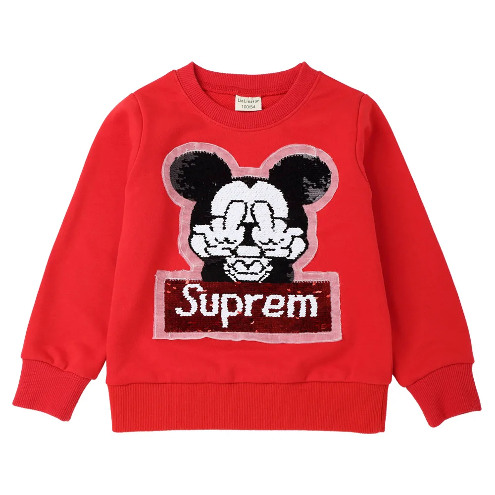 

Factory supplier custom cartoon sequin embroidery sweatshirt for boys and girls
