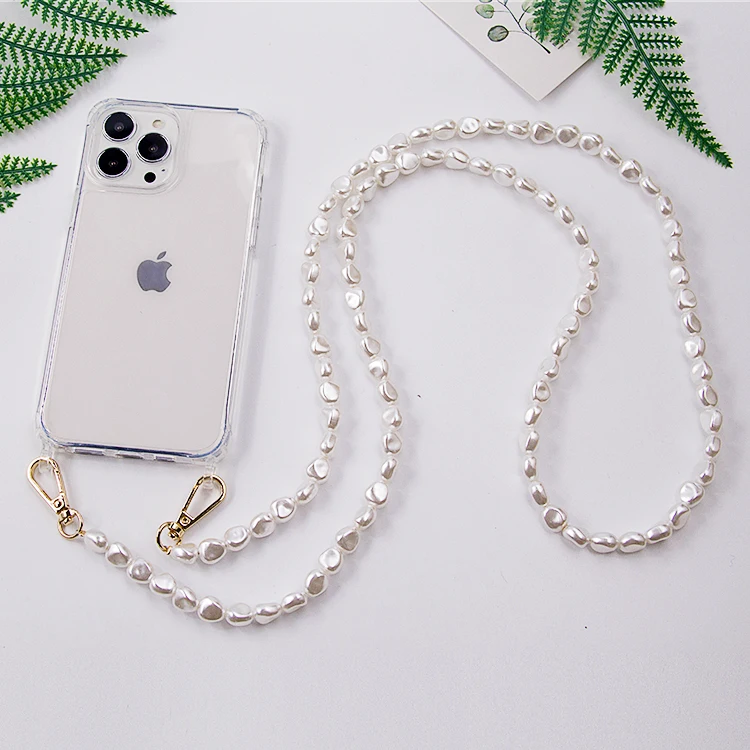 

DIY Luxury Pearl Chain Bracelet Cross body Strap Shockproof TPU Acrylic Phone Cover Case for iPhone 14/13/12 PRO MAX