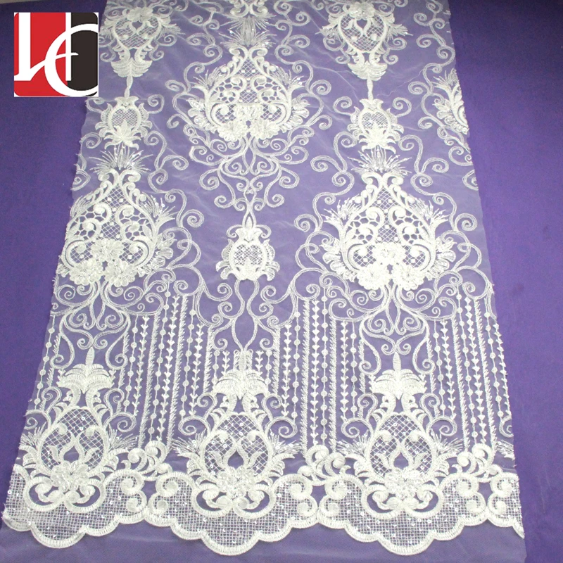 HC-0942 Hechun embroidered sequin flower beaded beautiful lace fabric