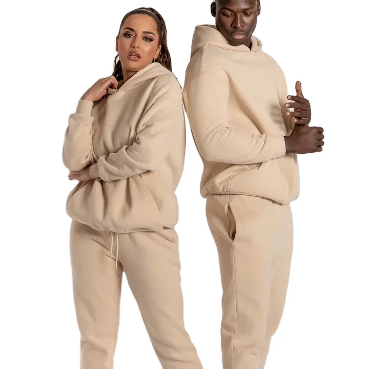 

Custom Soft Thick Cotton hoodie sets Polyester Logo Printed Sweatsuit Graphic Unisex Hoodies Sets with no string