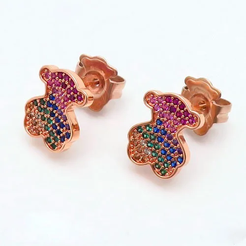 

Lovely Rose Gold Colorful Zircons Bear Jewelry Stainless Steel Earrings