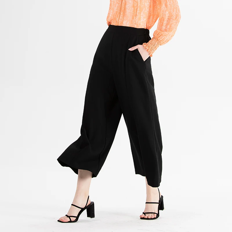 

Women Casual Spring High Waist Long Black Loose Ladies Wide Leg Set Trousers Pants