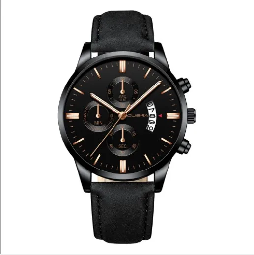 

China Factory CUENA Mens Wrist Watches Military Leather Analog Army Casual Dress watch for man quartz watch, 3 colors
