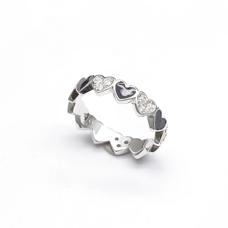 Simple Enamel Heart Ring 925 Sterling Silver Zircon Ring Girl Party Gift