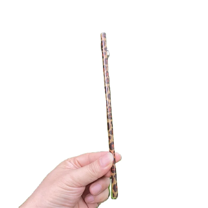 

Eco-friendly cheetah drinking straw PP Hard Plastic leopard print reusable leopard print straws, Purple brown white