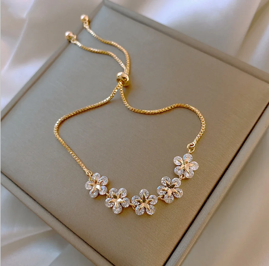 

Fashion rose gold plated engraved chain opal lace heart Titanium stainless steel butterfly zircon flower women charm bracelet, Steel color, rose gold