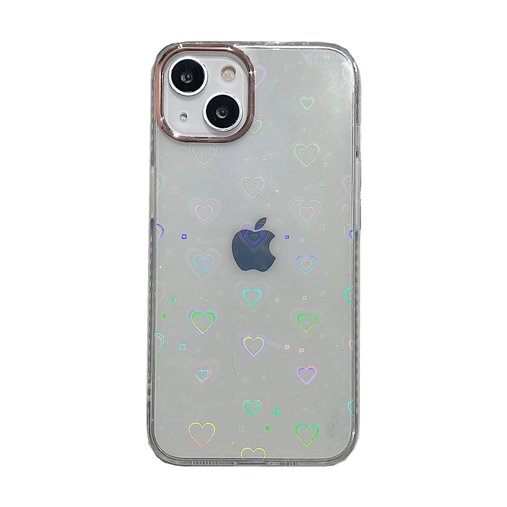 

Hard Clear Laser Glitter Bling Heart Shockproof Case Girls Rainbow Heart Pattern Phone Case For Iphone 13 6.1 13 pro 13 promax, Multiple colors