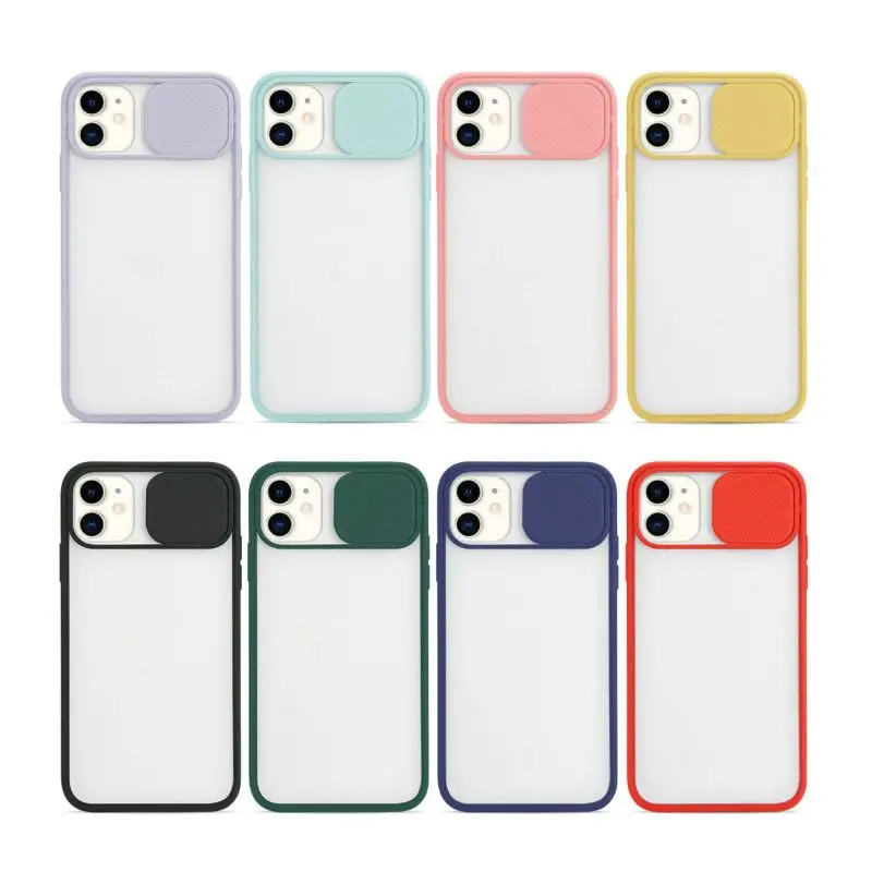 

Shockproof Matte Clear Soft TPU Back Cover for iPhone 12 promax XR 8plus Slide Camera Lens Protective Phone Case, 8 colors