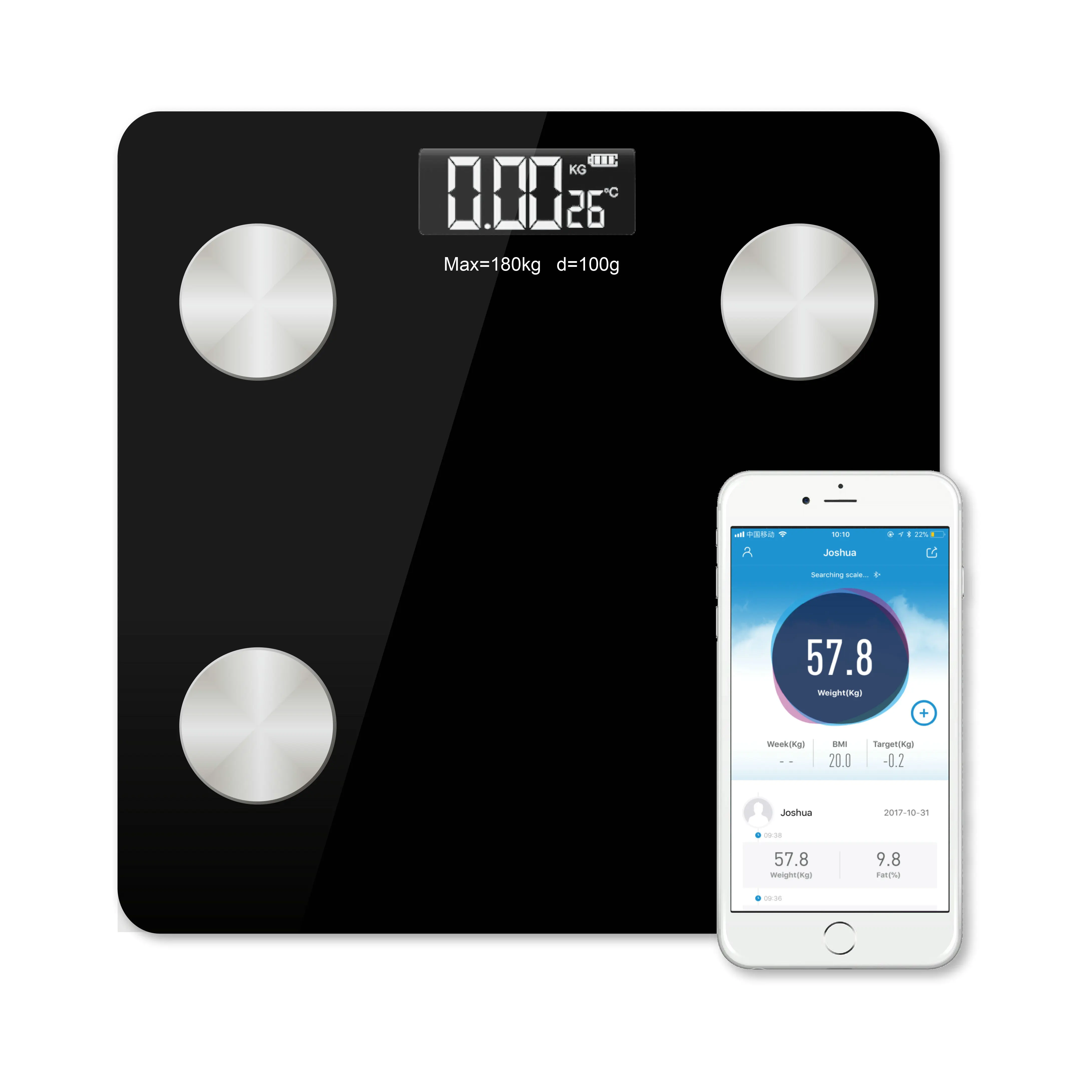 

Quality Smart Weight Scale Bathroom Scale Digital Electronic Weight Loss fashion Test Health smart scale with app, Oem color