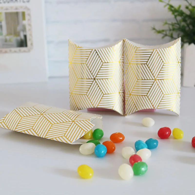 

Hot Sale Gold foil Paper Pillow Box Packaging for Candy Chocolate