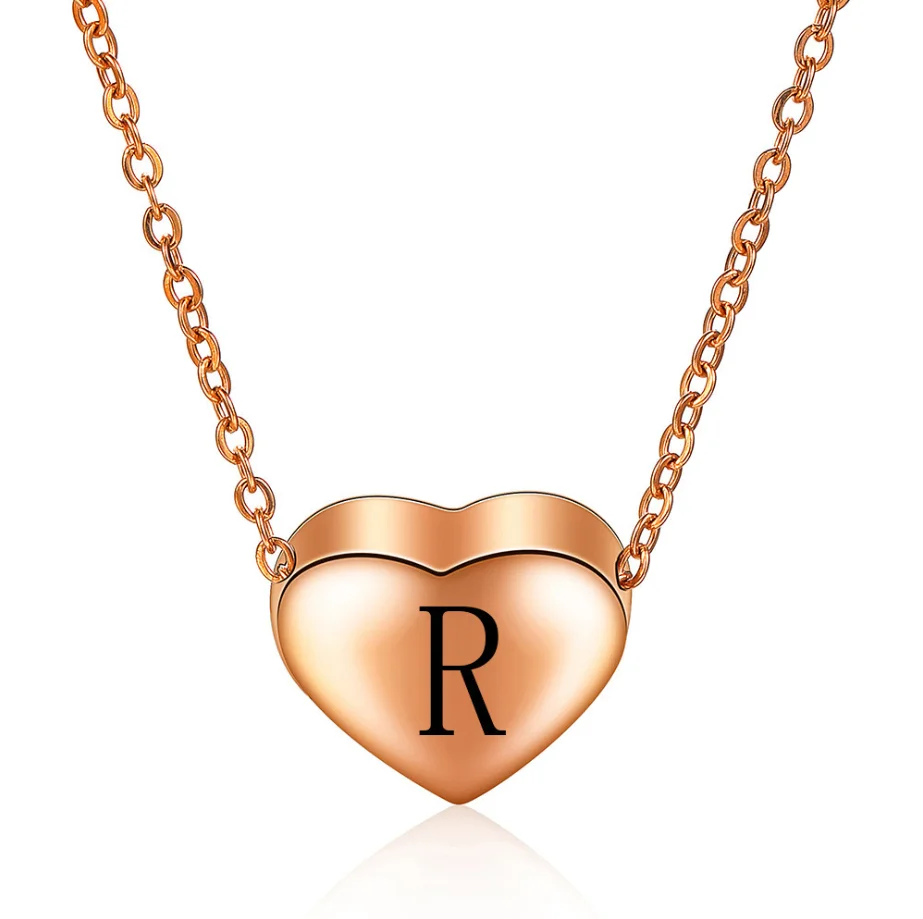 

New Arrivals Stainless Steel Rose Gold Pendant Necklaces Gold Chain Women 26 Alphabet Initial Necklace Heart Pendant Necklace