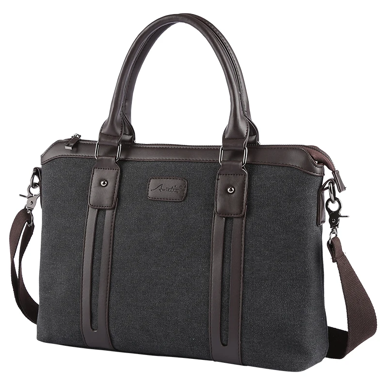 

briefcase laptop bag shoulder strap leisure messenger bag canvas hand bags for men, Black