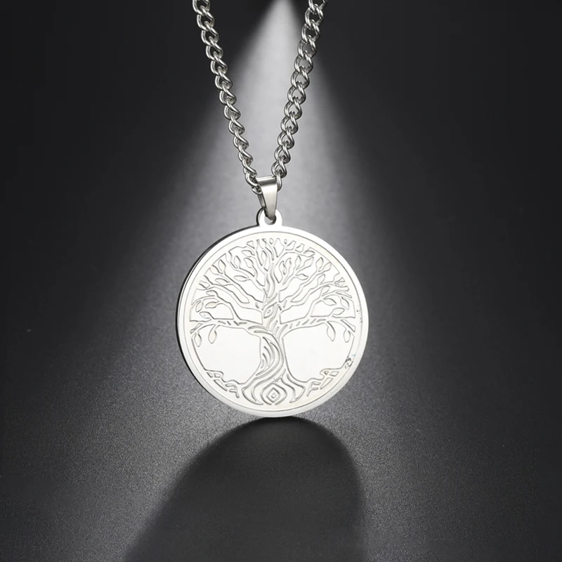 

Silver Stainless Steel Tree Of Life Necklace Fashion Women Custom Necklace Jewelry Charm Circle Pendant Necklace, Steel color