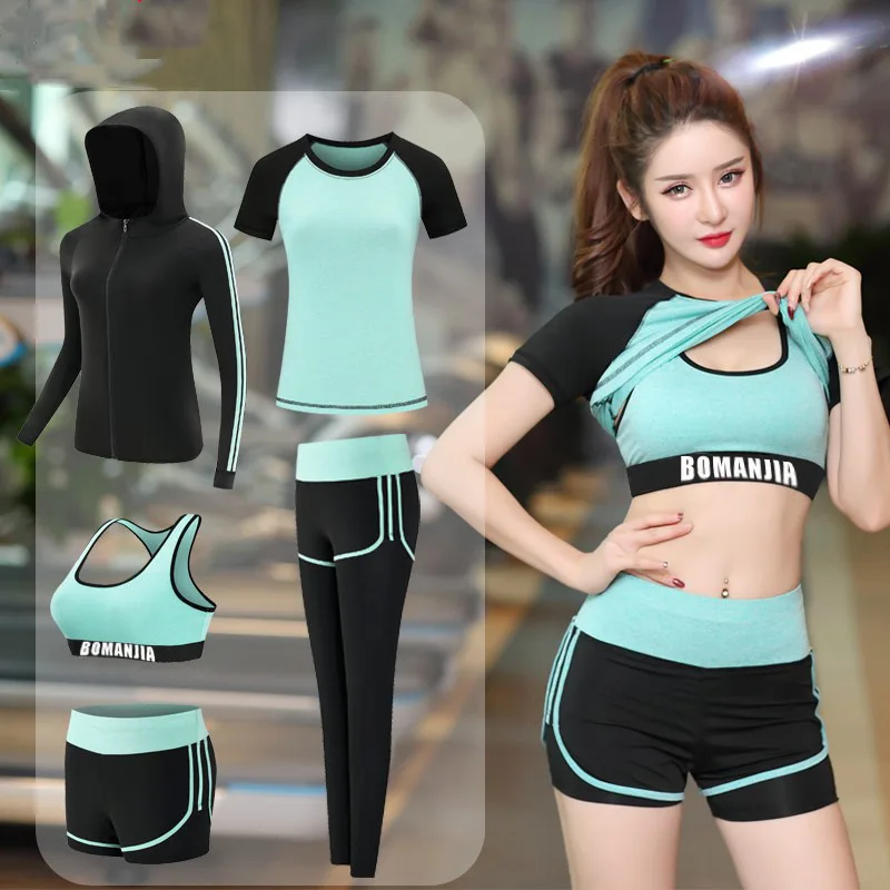 

fashion new summer five piece yoga sets women clothing quick-drying gym sports running jumpsuits factory wholesale