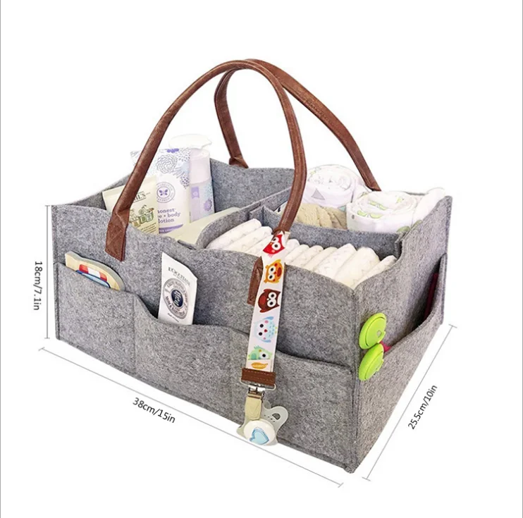 

RTS Portable Felt Baby Caddy Organizer High-capacity Diaper Bag With Compartments For Travel, Grey