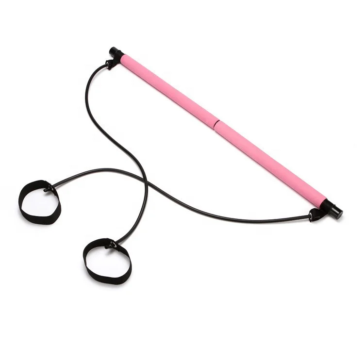 

Women use pilates resistance bar for booty exercise pilates sticks, resistance band with foot straps, Customized color