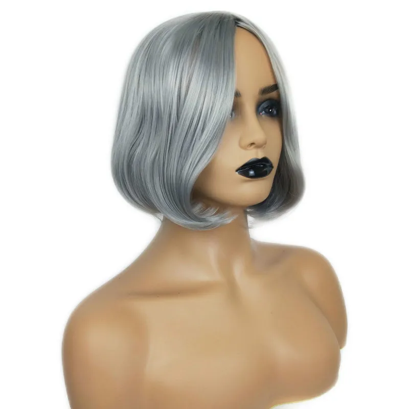 

New style wig European and American ladies short smoky gray bobo head short straight hair