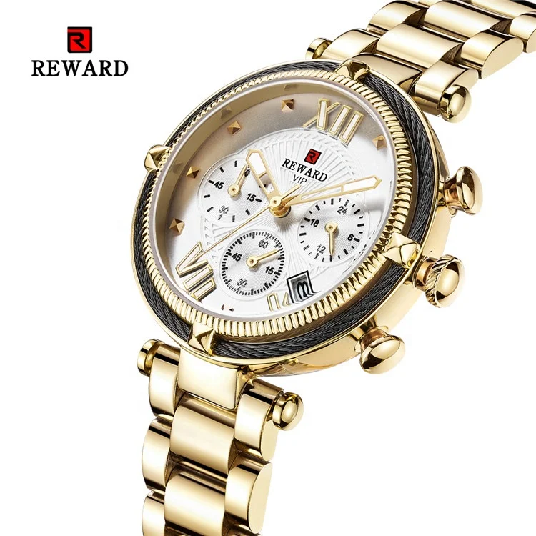 

REWARD RD63084L watch women luxury dress waterproof Luminous Complete Calendar Quartz movement solid stainless steel Chronograph