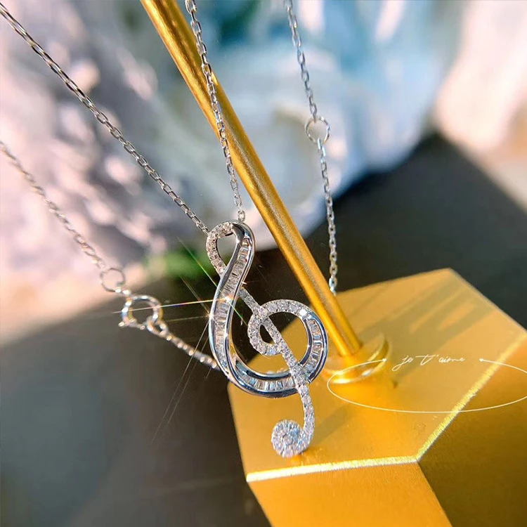 

Huitan New Design Musical Note Necklace CZ Jewelry Pendant Chains with Stainless Steel Necklaces Fashion Women