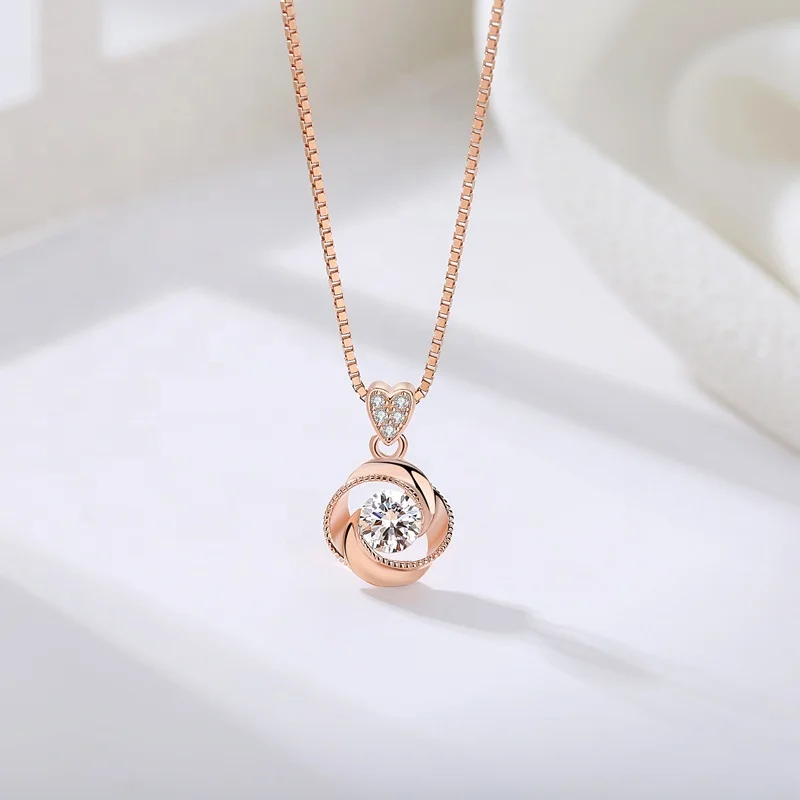 

Wholesale silver jewelry necklaces 925 sterling silver cubic zirconia dainty flower pendant necklace, Rose gold