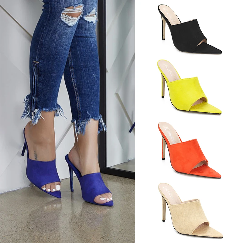 

High heels summer new square heel stiletto slippers shoes girls women sandals ladies high heels, Black,blue,orange,yellow,apricot,leopard