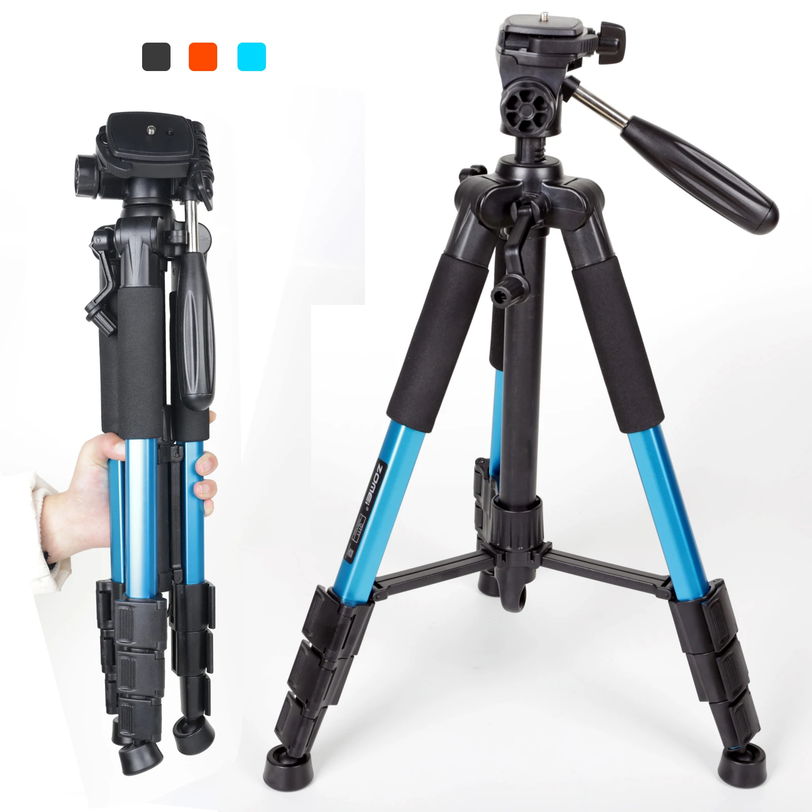 

Zomei Q111 High Quality Aluminum Blue Camera Tripod Stand, Digital DSLR Camera Light Weight Tripod Telescopic Leg