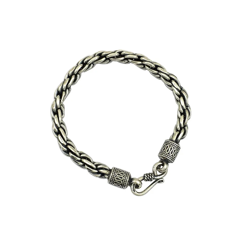 

Wholesale 925 Sterling Silver Bracelet for Men Retro Punk Rock Style Twist Woven Men and Women Personality Bracelet