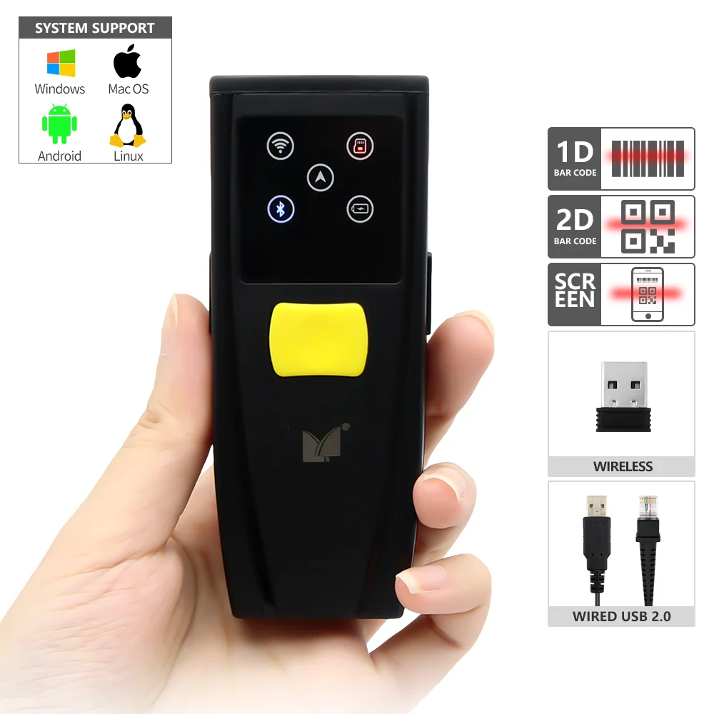 

GT-780K Popular Portable Blue tooth Barcode Scanner 2D Wireless Pocket Mini Scanner USB Android Qr Code Reader for warehouse, White/black