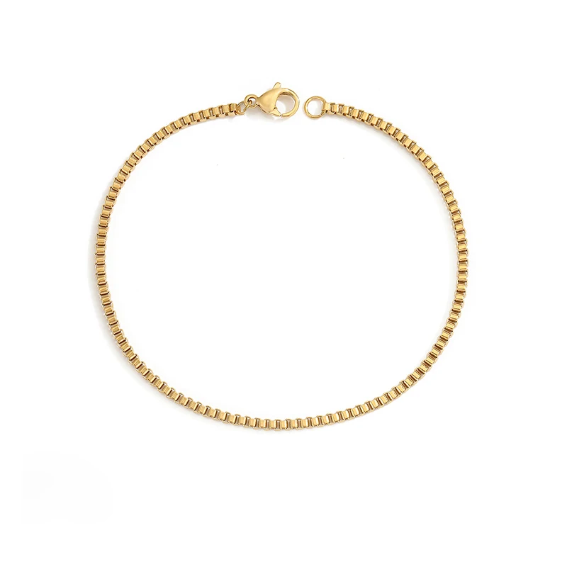 

Simple Stainless Steel 14K Gold Plated Blank 16.5cm Length Box Chain Bracelet 2MM Wide 18cm Box Chain Bracelet For Women