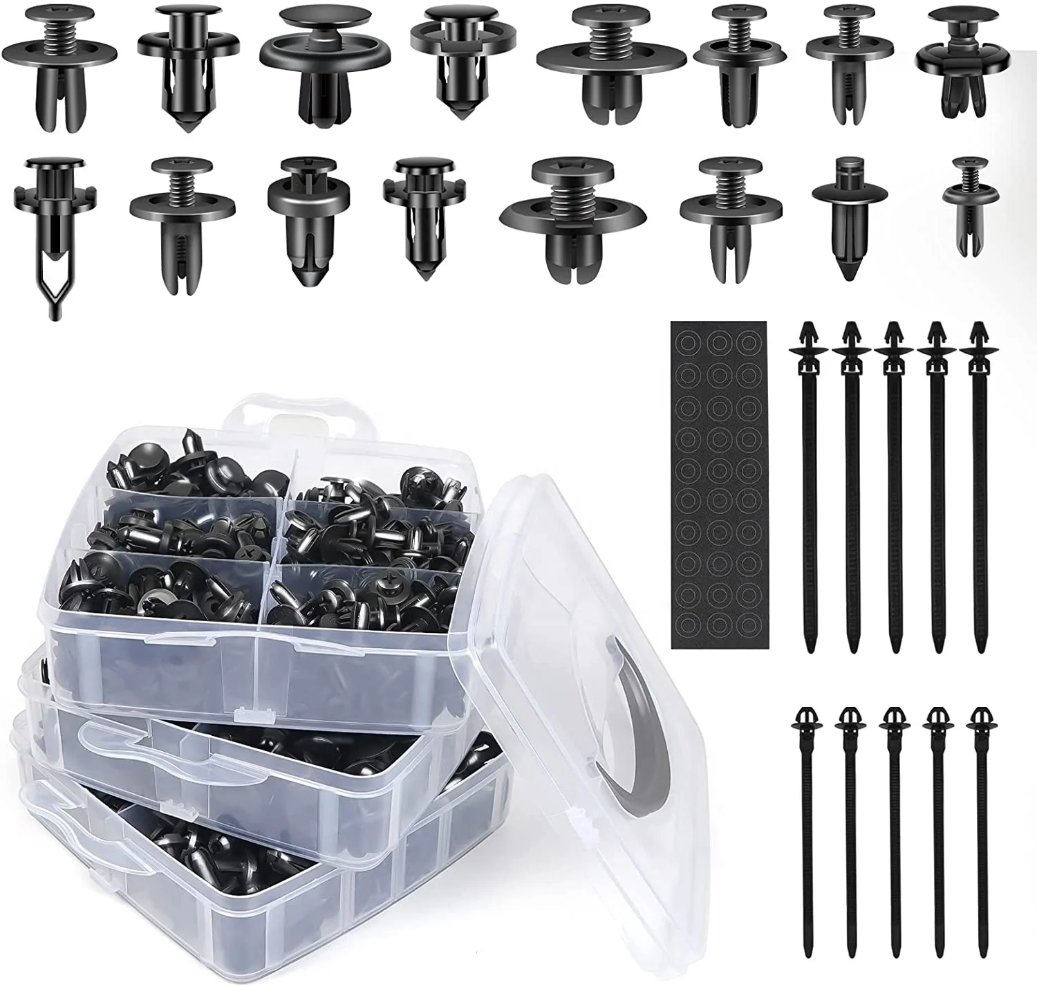 

675PCS Car Retainer Clips Kit Nylon Bumper Fender Rivets with Foam Cable Ties and Fasteners Remover