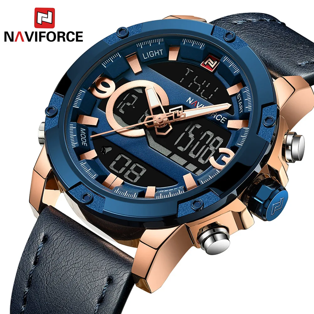 

NAVIFORCE 9097 Hot Sale Luxury Mens Watch Military Digital Sport Wristwatch Steel Waterproof Watches Men Wrist Relogio Masculino, 4-colors