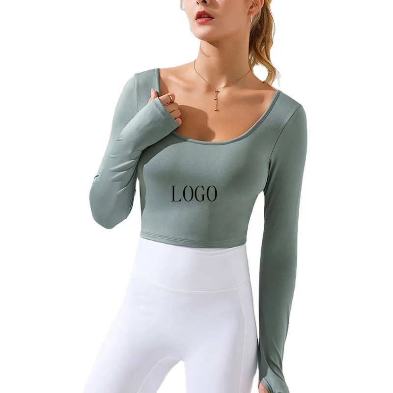 

active top eye catching beautiful back crew neck long sleeve women yoga crop top with chest padding, Customized colors