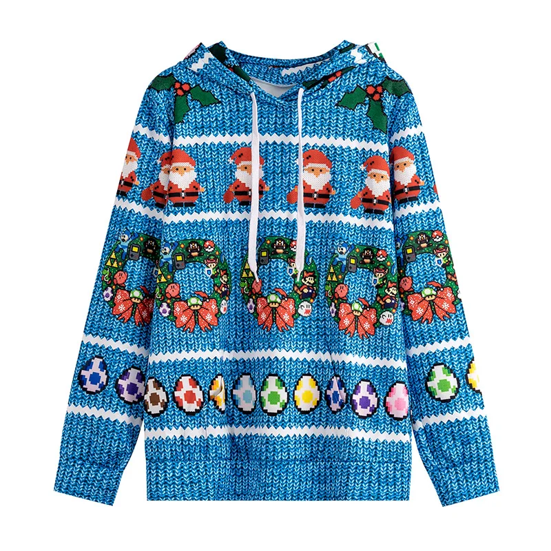 

Ugly Christmas Sweater Women Jumper Rib Knit Plus Size Hoodies Sweatshirt Unisex Pullover Hooded Sweatshirt Printed Casual Woven