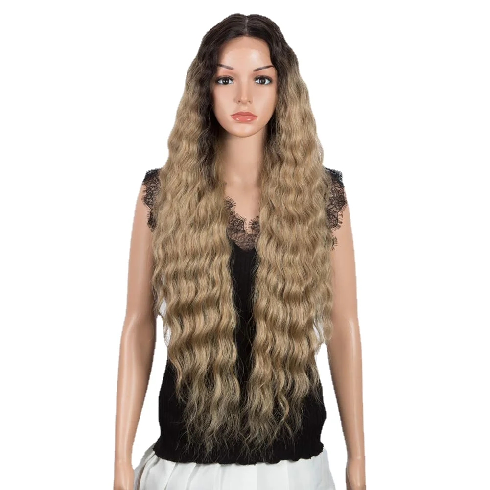 

Lace Front with 1.5"x4" Simulated Scalp Wig 30'' Long Wavy Heat Resistant Synthetic Wigs For Black Women 130% Density