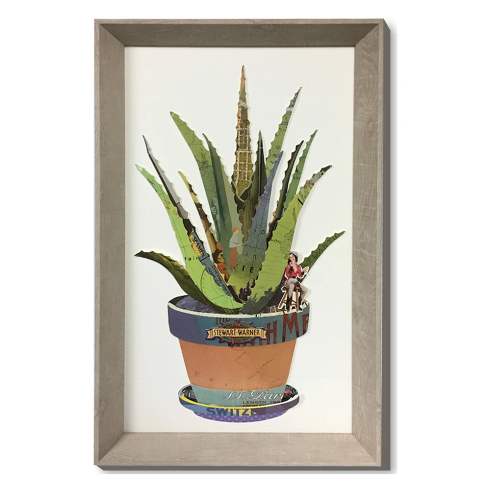 

free shipping Modern 3d Aloe Collage Paper Frame Wall Art Home Decor, Multi