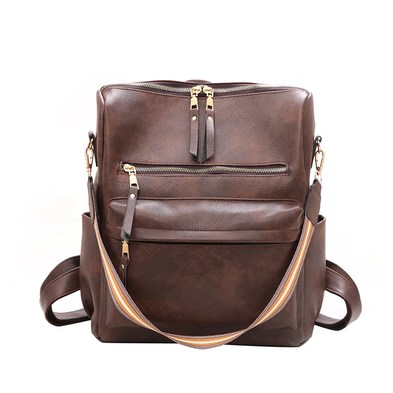 

KL116 15 College style new PU leather women's backpack solid color soft surface travel large-capacity multi-function backpack